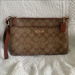 Coach Large Brown Wristlet/Wallet With Strap